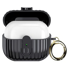 심플리로어 TPU 락 잠금 기능 갤럭시 버즈3 / 버즈3 프로 이어폰 케이스 + 키링 세트, 블랙, 1개
