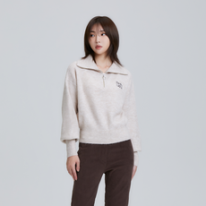 NEDRY 女款可愛字母羊毛混紡半拉鍊毛衣