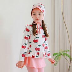 bay-b 女童櫻桃莓果防曬泳衣上下裝 + 帽子套組