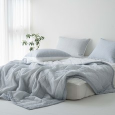 Reciente 雪花格紋雙面泡泡紗夏季被子, 藍色