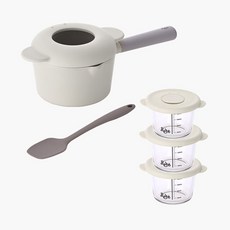네오플램 유아용 베베 이유식 냄비 + 스패출러 + 이유식 용기 3p 세트, 오프화이트, 1세트