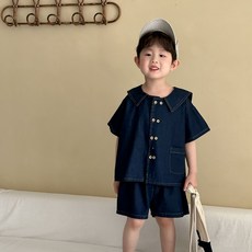 스타빈 아동용 포인트단추 데님 커플룩 상하의 세트