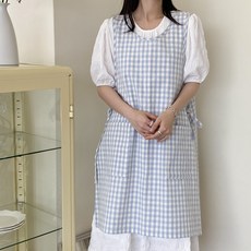 Hansday 格紋迷你開衩圍裙, 1個, 天藍色格紋