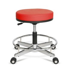 체어포커스 원형 스툴 스틸링 발받침대 인조가죽 회전의자 R100ST, 레드