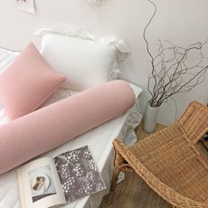 Nubile 純棉絎縫圓柱形抱枕套, 獨立粉紅色