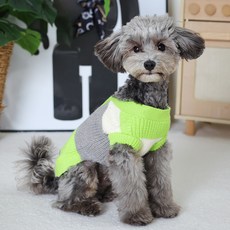 에이미러브즈펫 강아지 CH 스트라이프 꽈배기 니트 가디건, 연두, 1개