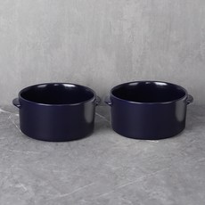 Bloom at home 素色雙耳陶瓷碗, 海軍藍, 2個