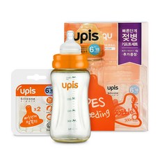 upis PES奶瓶 300ml+奶嘴 2入, 快流速(6~18個月), 橘色, 300ml