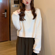 안다로미 여성용 빅사이즈 루즈핏 세미 크롭 무지 맨투맨