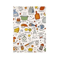 아기자기한 주방용품 그림 패브릭 가리개 커튼