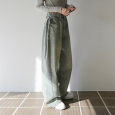 SUBI.JEANS 女款 復古側邊摺疊長版寬褲牛仔褲 短版 ver SP269-1