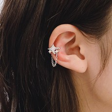 젤루나 여성용 귀안뚫는 트리플 별 체인 드롭 라운드 레이어드 이어커프 귀찌 귀걸이 P-988