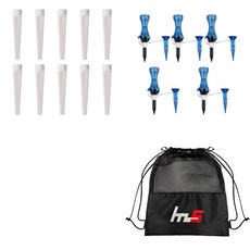 NAYASTYLE 高爾夫塑膠Tee 10入 + 分離式Tee 5入 + 收納袋組合 GFYP-185-1+166-1PU, 白色, 藍色塑膠