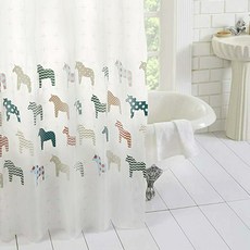 HOMEDAUM 插畫彩色獨角獸PEVA浴簾, 1個, 白色系