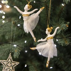 聖誕節瑪麗黃金芭蕾舞姐妹樹飾品 2入組, 白色, 1組