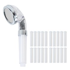 HOMEDAUM 寬版強力增壓3段式安心過濾蓮蓬頭 + 濾芯20入組, 1個, 混合色