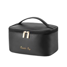 交叉圖案軟質手把化妝包, 1個, 黑色