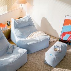 폴리몰리 607C 코튼 빈백 소파 1인용 대형 순면 의자 + 풋스툴 세트, 소프트 블루
