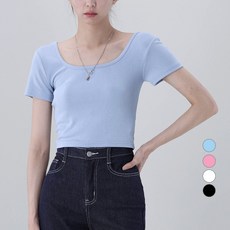 Awesomearound 女款前後方圓領修身短版T恤