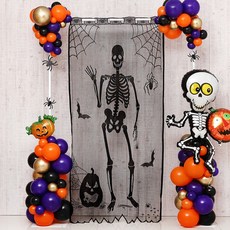 Joyparty 萬聖節骷髏窗簾 1*2m, 黑色的, 1個
