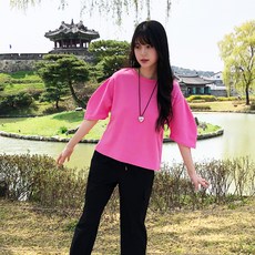 엘쏘 여성용 통기성 라운드넥 빅 슬리브 반팔 티셔츠