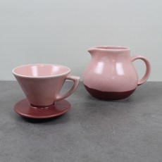 Dalsogum 陶瓷手沖甕形壺 600ml + 濾杯套組 蜜桃色, 1套, 甕形壺 + 濾杯