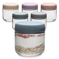 mir ONAO Coco 沙拉密封玻璃瓶 300ml x 6入 + 彩色可堆疊瓶蓋 6件組, 1套