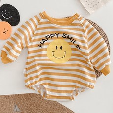 JOY MULTI 孩童微笑印花橫條紋長袖包屁衣