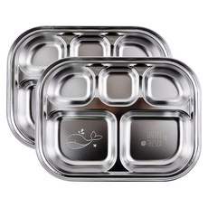 kitchen U CS東洋商社 兒童用海底世界可堆疊不鏽鋼餐盤 5格 2入, 單一顏色, 2個