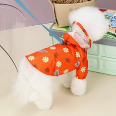 DING DONG PET 寵物花朵胸背帶連帽防水雨衣, 1個, 橘色