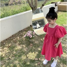 Arbe 女童單色格紋連身裙