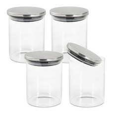 CHINADA 不銹鋼蓋圓筒耐熱玻璃瓶, 250ml, 4個