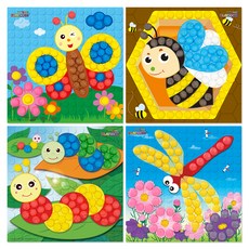 플레이콘 모자이크 보드 만들기 4종 세트 곤충2, 나비, 꿀벌, 애벌레, 잠자리, 1세트