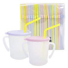 AGAFURA 兒童用吸管杯 300ml 2入+專用吸管 200入組, 薰衣草紫+淡粉色, 1組