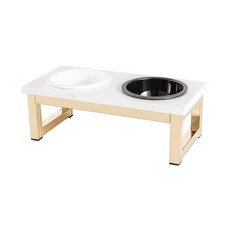 King jessi 寵物餐桌 金色米勒框架 阿利斯頓陶瓷餐具 JS-A 2件組, 1套, 白色, 黑色