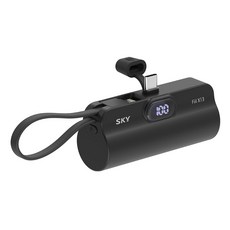 SKY 필 X13 LED 도킹형 일체형 C타입 빌트인 L타입 케이블 스탠드 휴대용 미니 보조배터리, SKY-X13LCL(C타입), 블랙