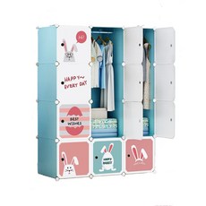 兔子印花組裝式收納櫃, 藍色