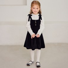 hejmini 女童蝴蝶結絲絨吊帶連身裙