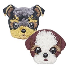 可愛裝飾用熱燙狗狗臉布貼 西施犬 + 約克夏寶寶組合, 混色, 1套