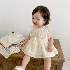 스타도어 유아용 플라워자수 레이스 민소매수트