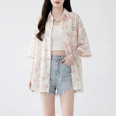 Paradiso 女款隨性時尚花卉蕾絲透視短袖襯衫