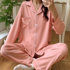 세컨핑크 여성용 굿나잇 편안한 긴팔 카라 잠옷 세트 988-2