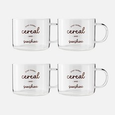 로코리빙 레터링 내열 글라스 시리얼머그 500ml, 브라운, 4개