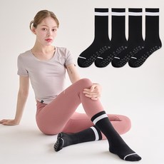 LATIA 韓國製防滑瑜珈皮拉提斯線條點綴中筒襪 4雙