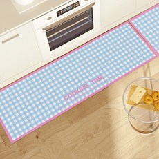 바른리빙 PVC 주방매트 싱크대 발매트, 체크 블루, 1개