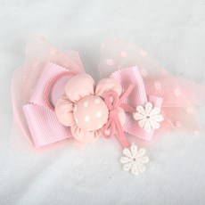 POP PUPPY 狗狗棉質圓點花朵髮夾, 粉紅色, 1個