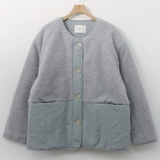 TEETAK 女式大碼日常寬鬆版型無領配色 Pogle 絎縫鈕扣襯墊