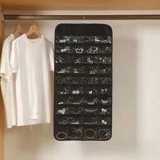 BuyChoo 柏川 懸掛式防塵雙面首飾珠寶收納袋 48格, 黑色