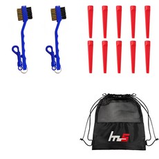 NAYASTYLE 高爾夫球桿頭清潔劑 GFYP-32-2 2入 + 塑膠高爾夫長球梯 185-5PU 10入 + 收納袋套組, 混合色