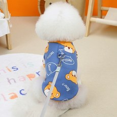 Coco studio 狗狗哈囉熊刷毛胸背帶T恤, 藍色, 1個